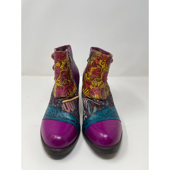 Socofy Retro Bohemian Ankle Boots Women's Size US 9 Leather Zip Ankle Floral - Picture 1 of 10